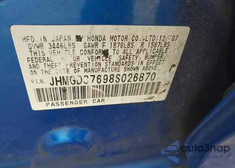 2008 Honda Fit Sport z USA, uszkodzony, nr VIN JHMGD37698S026870